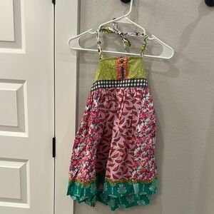 EUC Matilda Jane Platinum Halter Dress Floral & Watermelon Prints Size 8 PLAT